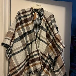 Plaid Poncho with Fringe